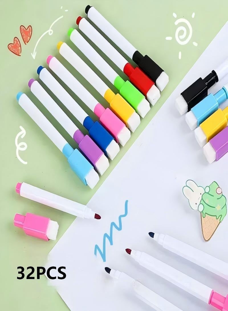 DIKOCO Magnetic Dry Erase Markers,32 pieces White Board Markers,8 colors Dry Erase Marker with Eraser Cap, Low Odor Thin Whiteboard Pens for Kids Classroom, Office Calendar & Home School,Reusable Marking - Image 1